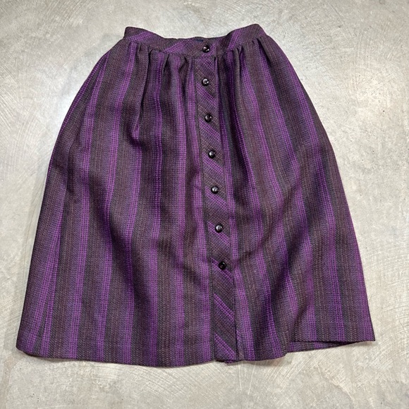 Vintage Dresses & Skirts - Purple Mixed Thread Skirt w Buttons Size 10 Petite Pure Virgin Wool/ Lined Skirt